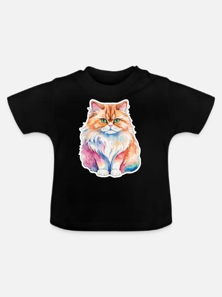 Perserkatze Wasserfarben - Baby Bio-T-Shirt mit Rundhals - Schwarz