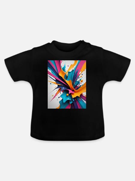 Farbklecks - Baby Bio-T-Shirt mit Rundhals - Schwarz