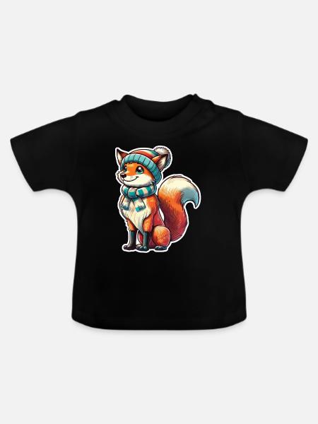 Weihnachten Fuchs Herr - Baby Bio-T-Shirt mit Rundhals - Schwarz