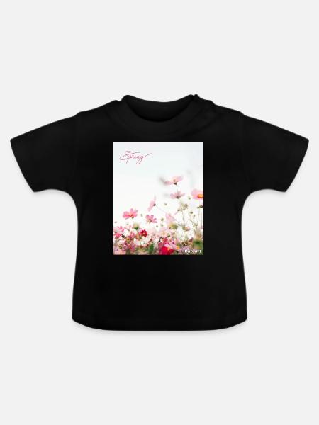 Frühlingsblumen - Baby Bio-T-Shirt mit Rundhals - Schwarz