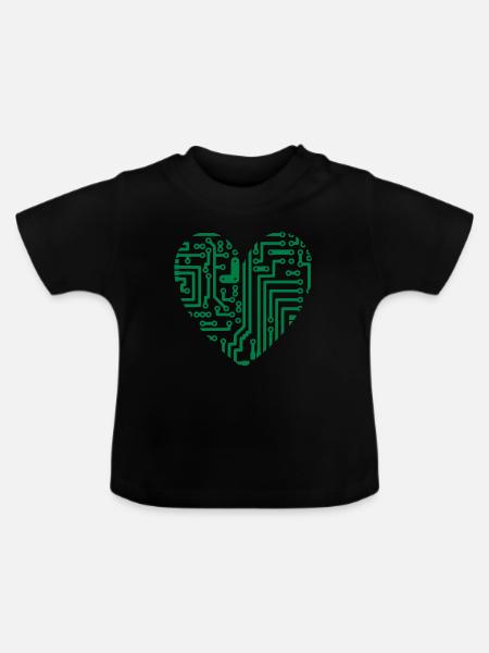 Computer-Herz - Baby Bio-T-Shirt mit Rundhals - Schwarz