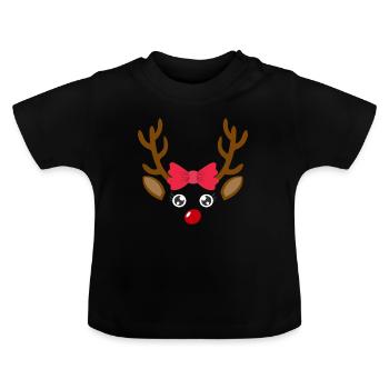 Renne visage fille noël noël - T-shirt bio col rond Bébé - noir - Devant