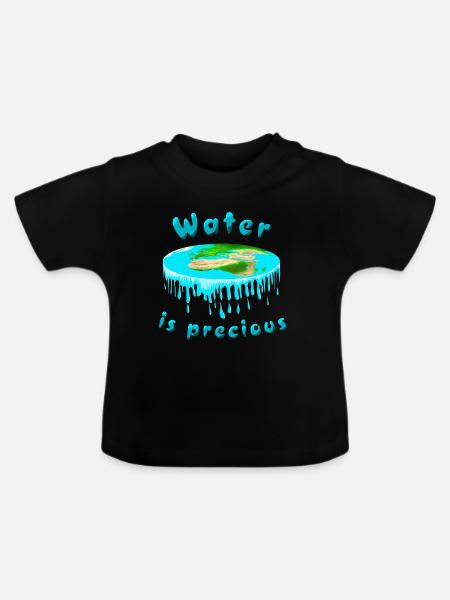 Wasser ist kostbar - Baby Bio-T-Shirt mit Rundhals - Schwarz