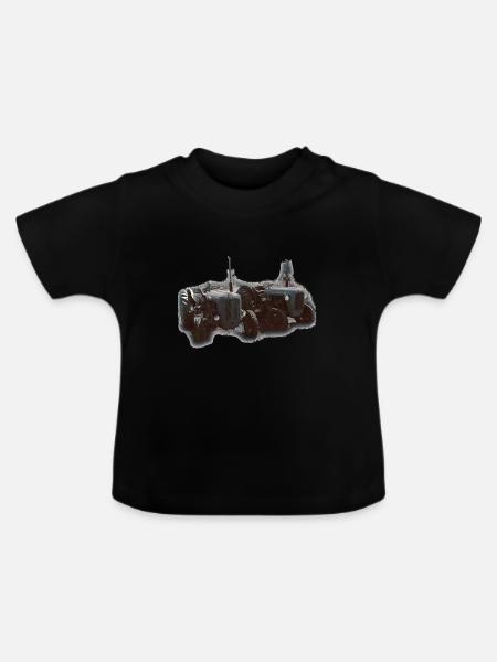 Traktorenduo im Feld - Baby Bio-T-Shirt mit Rundhals - Schwarz