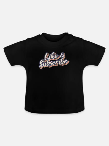 Like & Subscribe 70s Style - Baby Bio-T-Shirt mit Rundhals - Schwarz