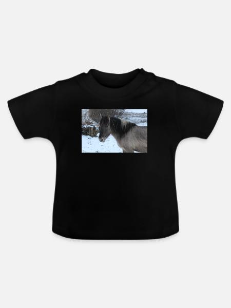 Pferd Pferdeposter - Baby Bio-T-Shirt mit Rundhals - Schwarz