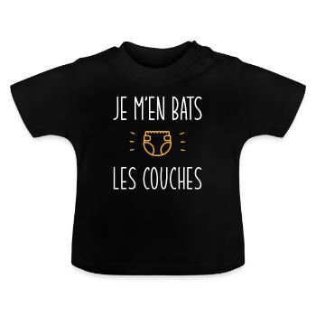 je m'en bats les couches - T-shirt bio col rond Bébé - noir - Devant
