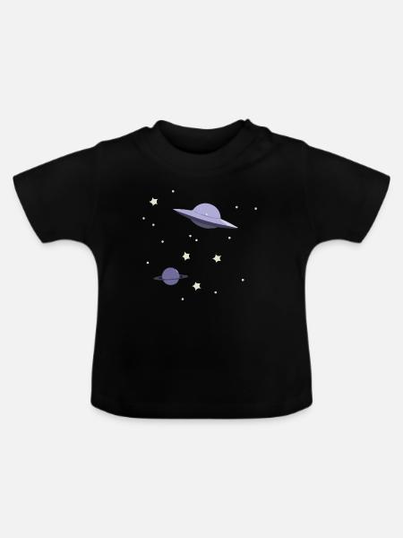 UFO im All - Baby Bio-T-Shirt mit Rundhals - Schwarz