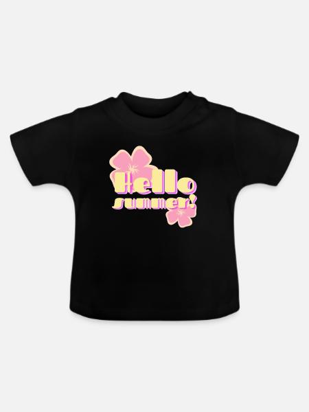 Hallo Sommer-Retro-Pastellblumen - Baby Bio-T-Shirt mit Rundhals - Schwarz