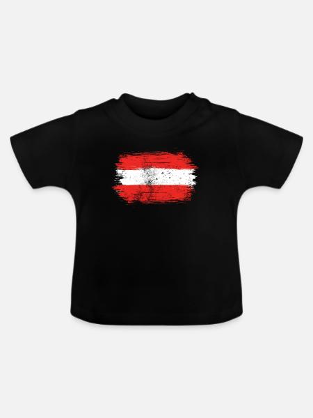 Rot-Weiß-Rote Pinselfahne - Baby Bio-T-Shirt mit Rundhals - Schwarz