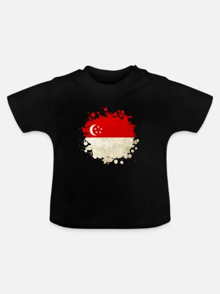 Singapore Flaggen Design - Baby Bio-T-Shirt mit Rundhals - Schwarz