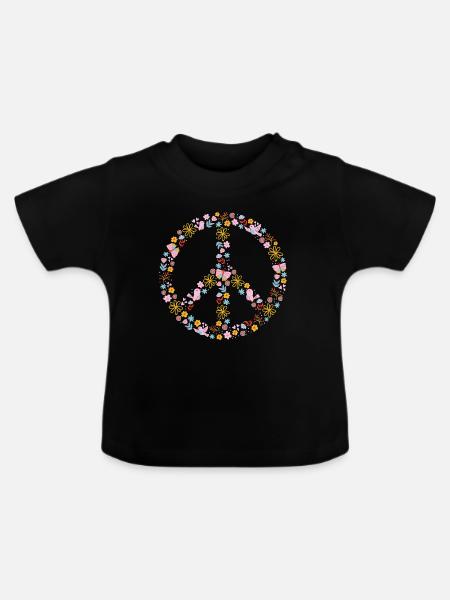 Blumenpeace Peacezeichen Muster - Baby Bio-T-Shirt mit Rundhals - Schwarz