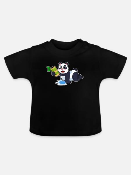 Panda Bambus  - Baby Bio-T-Shirt mit Rundhals - Schwarz
