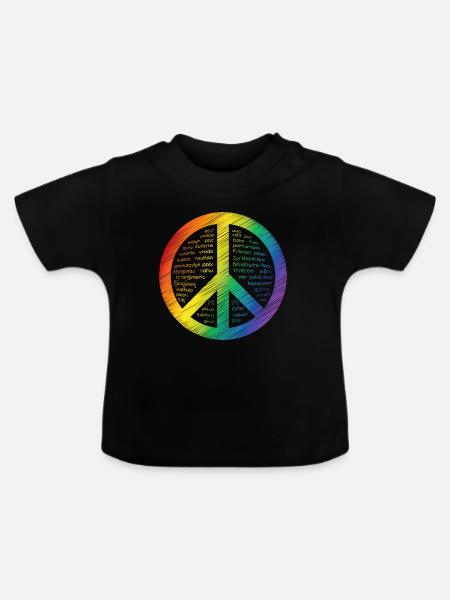 Leuchtendes Friedenszeichen - Baby Bio-T-Shirt mit Rundhals - Schwarz