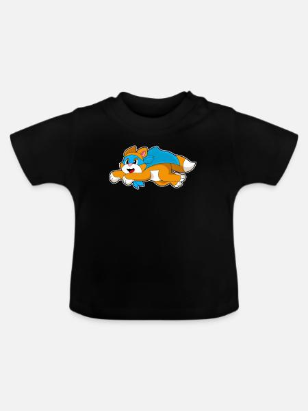 Katze Superheld Umhang - Baby Bio-T-Shirt mit Rundhals - Schwarz