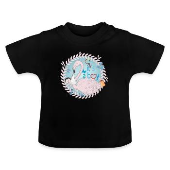 Flamingo mit Baby und Baby Utensilien in Blau - Baby Bio-T-Shirt mit Rundhals - Schwarz - Vorne