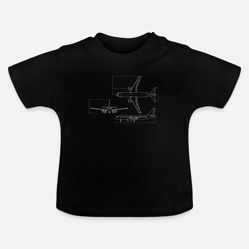 Teknisk tegning af flyplan - Økologisk T-shirt til baby, rund hals - sort