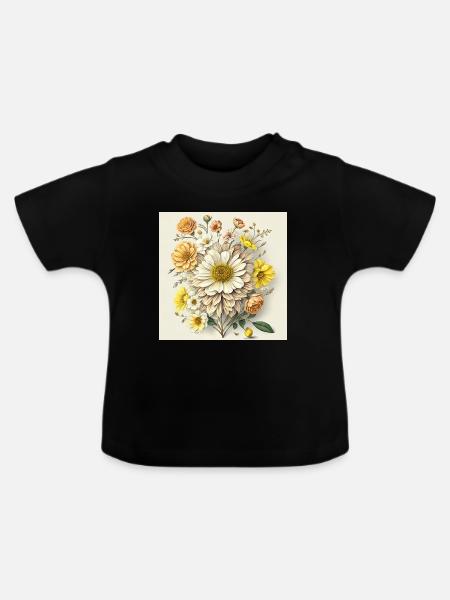 Blumen - Baby Bio-T-Shirt mit Rundhals - Schwarz
