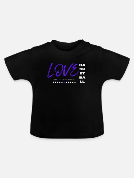 Ich liebe Basketball blau - Baby Bio-T-Shirt mit Rundhals - Schwarz