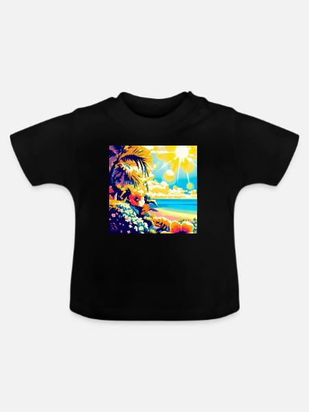 Tropischer Retro Strand und Sonnenschein - Baby Bio-T-Shirt mit Rundhals - Schwarz