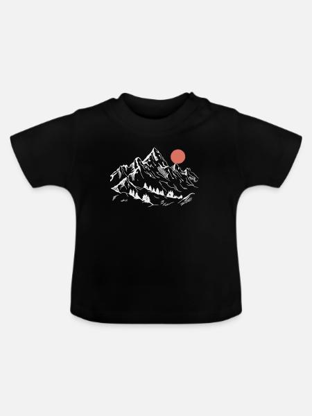 Schneebedeckte Gipfel unter roter Sonne - Baby Bio-T-Shirt mit Rundhals - Schwarz