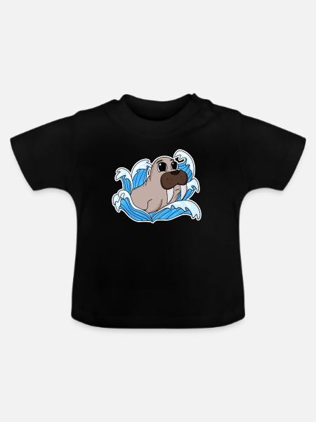 Walross Robbe - Baby Bio-T-Shirt mit Rundhals - Schwarz