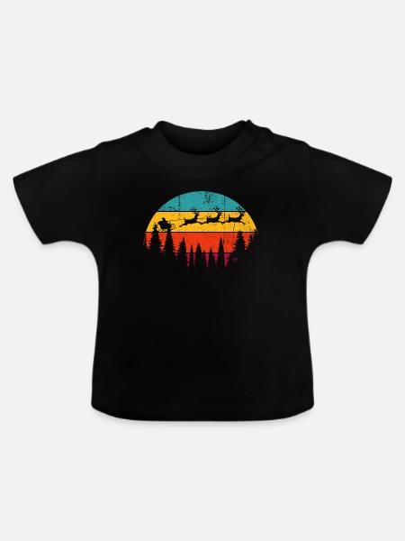 Sonnenuntergangswölfe über Kiefern - Baby Bio-T-Shirt mit Rundhals - Schwarz