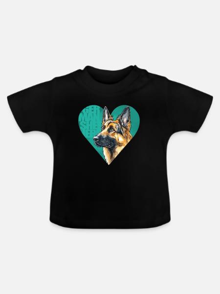 Deutscher Schäferhund Portrait - Baby Bio-T-Shirt mit Rundhals - Schwarz