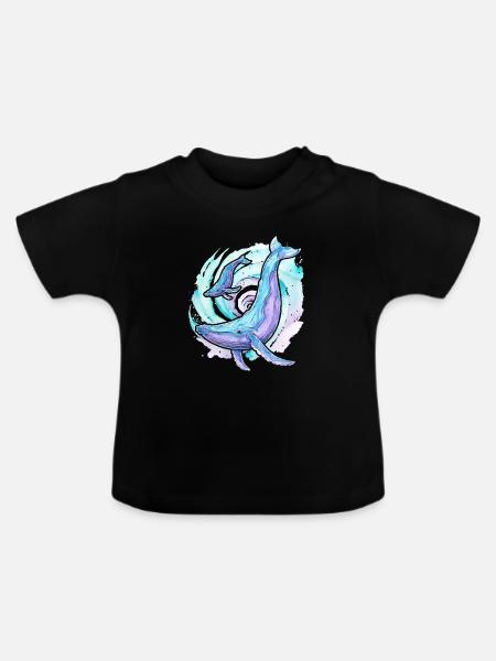 Buckelwal mit Kalb - Baby Bio-T-Shirt mit Rundhals - Schwarz