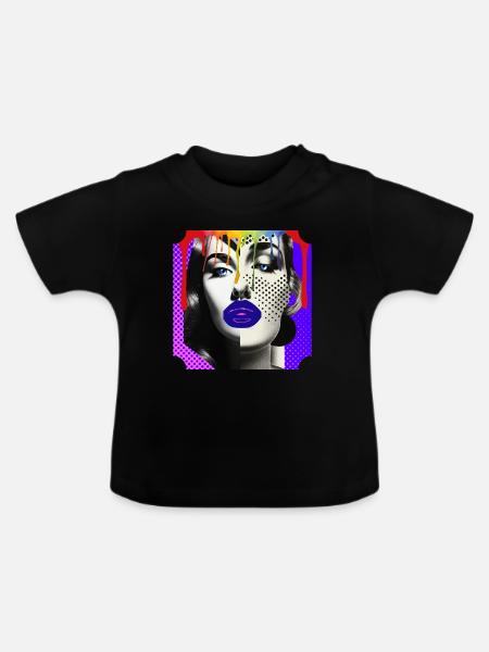 Bunte Pop-Art-Fotocollage - Baby Bio-T-Shirt mit Rundhals - Schwarz
