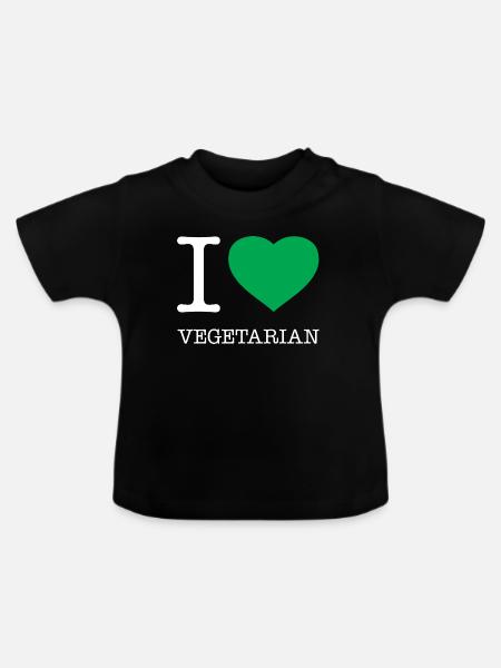I LOVE VEGETARIAN - Baby Bio-T-Shirt mit Rundhals - Schwarz
