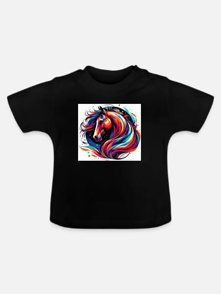Pferd - Baby Bio-T-Shirt mit Rundhals - Schwarz