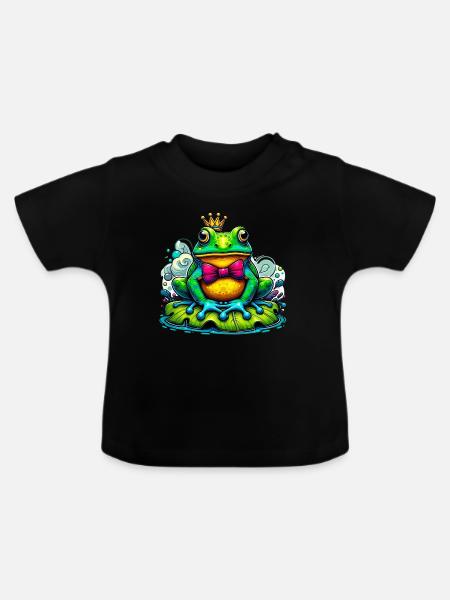 Frosch mit der Königskrone - Baby Bio-T-Shirt mit Rundhals - Schwarz