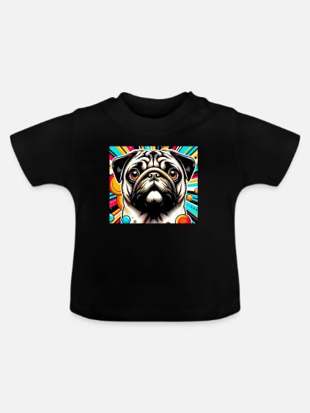 Mopshund Pop Art - Baby Bio-T-Shirt mit Rundhals - Schwarz