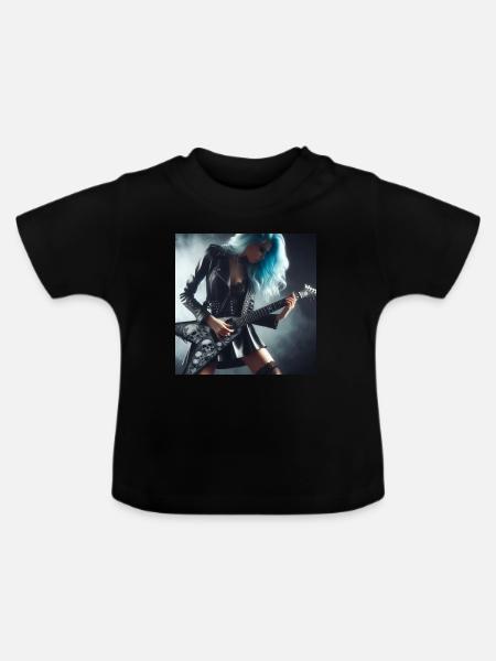 Metaller an der Gitarre - Baby Bio-T-Shirt mit Rundhals - Schwarz