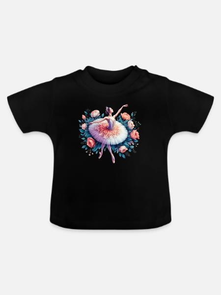 Balletttänzerin mit Tutu - Baby Bio-T-Shirt mit Rundhals - Schwarz