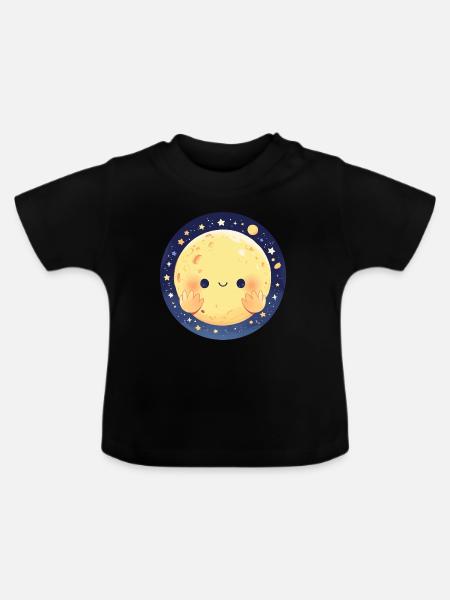 Der lächelnde Mond - Baby Bio-T-Shirt mit Rundhals - Schwarz