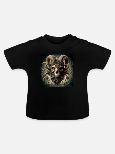 Männlicher Ziegenschädel 3D - Baby Bio-T-Shirt mit Rundhals - Schwarz