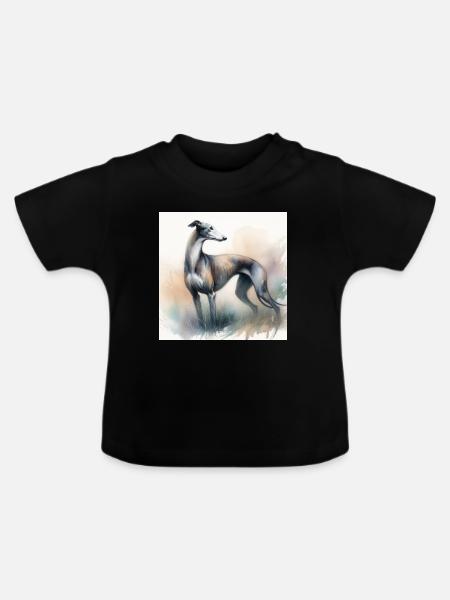 Aquarell Greyhound - Baby Bio-T-Shirt mit Rundhals - Schwarz