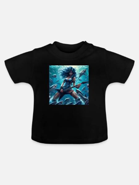 Metalhead unter Haien - Baby Bio-T-Shirt mit Rundhals - Schwarz