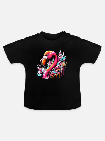 Flamingo - Baby Bio-T-Shirt mit Rundhals - Schwarz