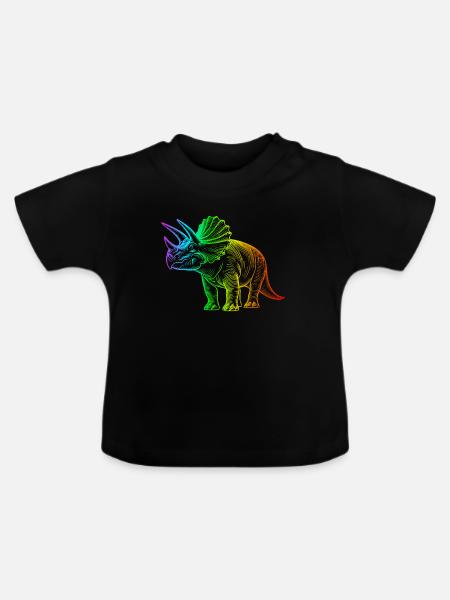 Regenbogen-Triceratops-Dinosaurier - Baby Bio-T-Shirt mit Rundhals - Schwarz