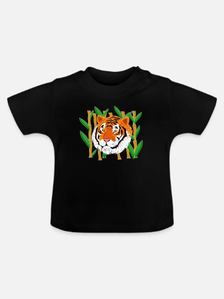 Tigerkopf - Baby Bio-T-Shirt mit Rundhals - Schwarz