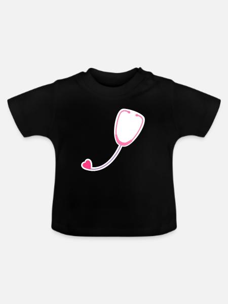 Farbiges Stethoskop - Baby Bio-T-Shirt mit Rundhals - Schwarz