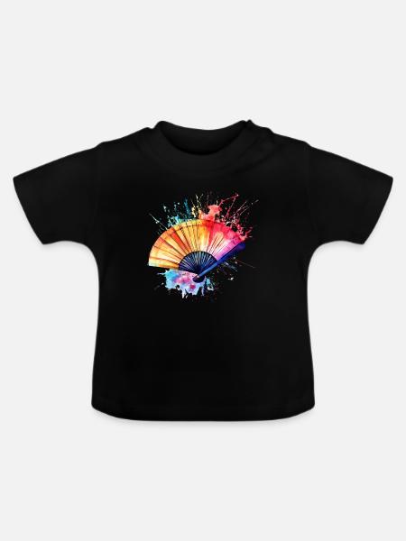 Lebendiger Aquarell-Fächer - Baby Bio-T-Shirt mit Rundhals - Schwarz