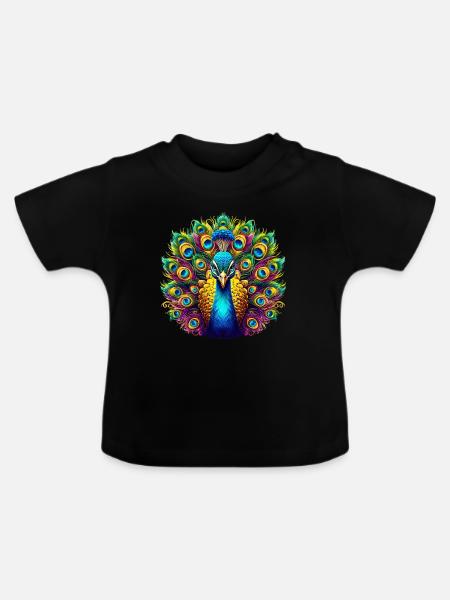 Pfau - Baby Bio-T-Shirt mit Rundhals - Schwarz