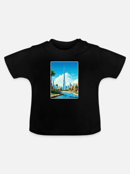 Dubai Skyline Illustration - Baby Bio-T-Shirt mit Rundhals - Schwarz