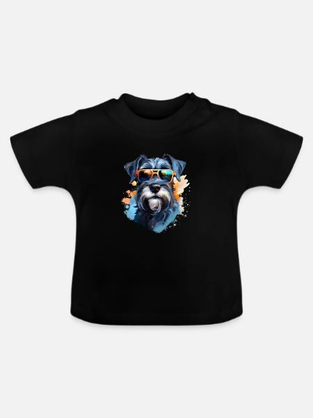 Schnauzer mit Sonnenbrille - Baby Bio-T-Shirt mit Rundhals - Schwarz