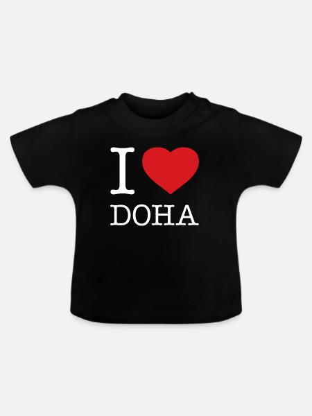 I LOVE DOHA Qatar Katar - Baby Bio-T-Shirt mit Rundhals - Schwarz