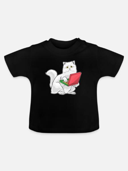 Persische Katze Pizza - Baby Bio-T-Shirt mit Rundhals - Schwarz